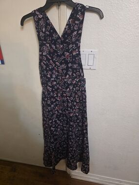 Zara Navy Floral V-Neck Sleeveless Midi Dress